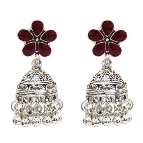 E-4991 5 Colos Enamel Flower Silver Alloy Bells Statement Earrings for Women Boho Wedding Party Jewelry