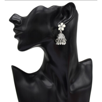 E-4991 5 Colos Enamel Flower Silver Alloy Bells Statement Earrings for Women Boho Wedding Party Jewelry