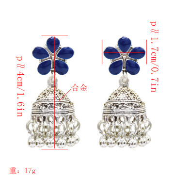 E-4991 5 Colos Enamel Flower Silver Alloy Bells Statement Earrings for Women Boho Wedding Party Jewelry