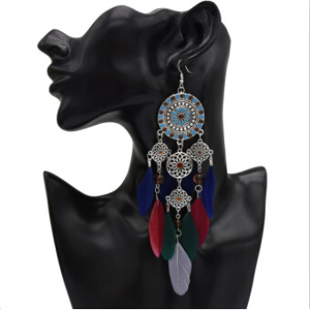 N-7147  E-4989 2 Colors Bohemian New Fashion Charming Feather Jewelry Set Long Tassel Drop Earring&Neclace For Women