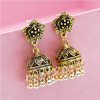E-4992  2 Color Flower Alloy Bells Statement Earrings for Women Boho Wedding Party Jewelry