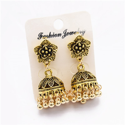 E-4992  2 Color Flower Alloy Bells Statement Earrings for Women Boho Wedding Party Jewelry