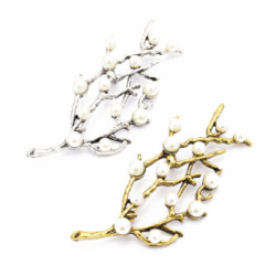 P-0421 Korean Women Fashion Cute Delicate Pearl Silver Gold Sprig Shaped  Brooches Pin Scarf  Sweater Accessory