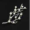P-0421 Korean Women Fashion Cute Delicate Pearl Silver Gold Sprig Shaped  Brooches Pin Scarf  Sweater Accessory