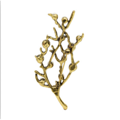 P-0421 Korean Women Fashion Cute Delicate Pearl Silver Gold Sprig Shaped  Brooches Pin Scarf  Sweater Accessory
