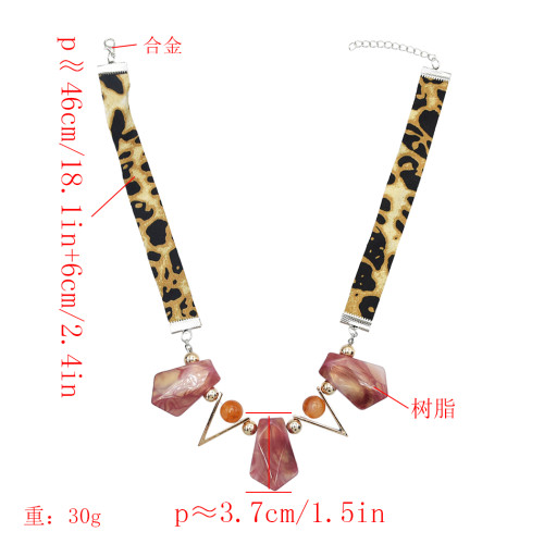 N-7156 Retro Resin Pendant Necklace Geometric Leopard Chain Sexy Women Necklaces