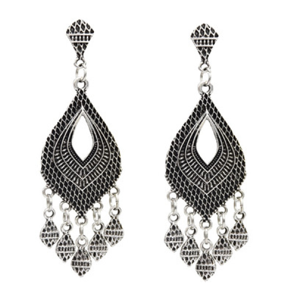 E-5020 Boho Silver Gold Metal Vintage Carved Flower Statement Drop Dangle Earrings for Women Vintage Jewelry