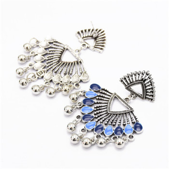 E-5019 Hollow Out Silver Sector Beads Tassel Earring For Women