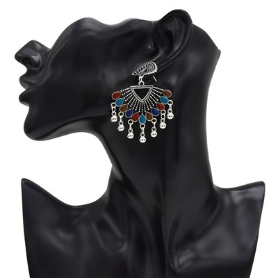 E-5019 Hollow Out Silver Sector Beads Tassel Earring For Women