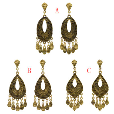 E-5020 Boho Silver Gold Metal Vintage Carved Flower Statement Drop Dangle Earrings for Women Vintage Jewelry