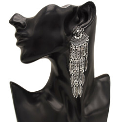 E-5018 Boho Silver Gold Metal Vintage Long Tassel Rhinestone Statement Drop Dangle Earrings for Women Vintage Jewelry