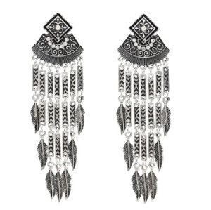 E-5018 Boho Silver Gold Metal Vintage Long Tassel Rhinestone Statement Drop Dangle Earrings for Women Vintage Jewelry