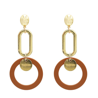 E-5025 Fashion Gold Alloy Drop Earrings Big Long Circle Pendant Stud Earrings for Women
