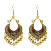 E-5032 Vintage Retro Roman Personality Peach Heart Metal Ball Tassel Drop Dangle Earrings Hook Earring for Women