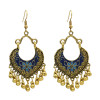 E-5032 Vintage Retro Roman Personality Peach Heart Metal Ball Tassel Drop Dangle Earrings Hook Earring for Women