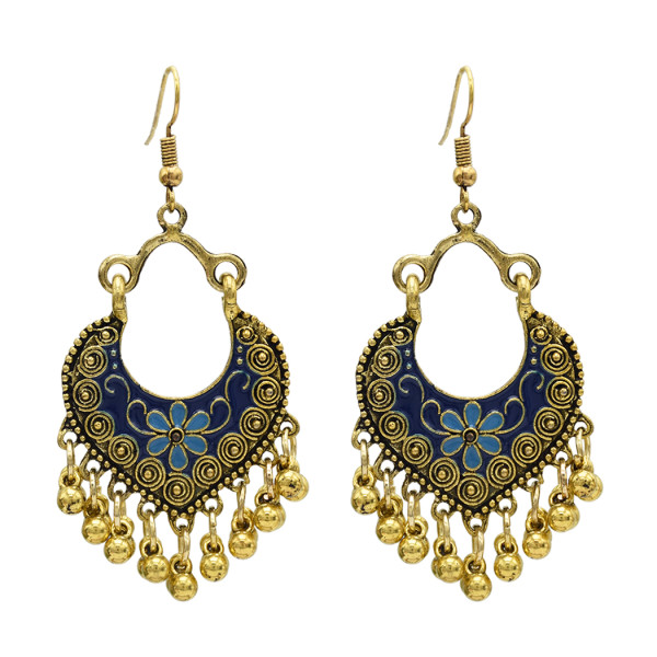 E-5032 Vintage Retro Roman Personality Peach Heart Metal Ball Tassel Drop Dangle Earrings Hook Earring for Women
