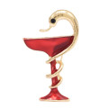 P-0424 Women Wine Glass Snake Brooch Pin Gold Alloy Enamel Party Lapel Pin Brooches Suit Accessories