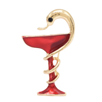P-0424 Women Wine Glass Snake Brooch Pin Gold Alloy Enamel Party Lapel Pin Brooches Suit Accessories