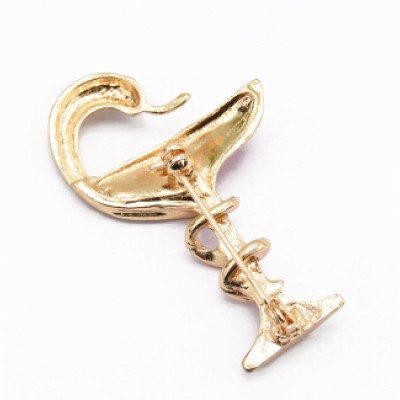 P-0424 Women Wine Glass Snake Brooch Pin Gold Alloy Enamel Party Lapel Pin Brooches Suit Accessories