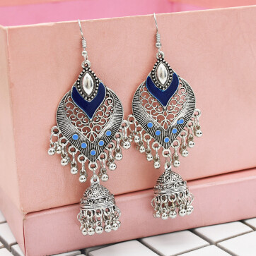 E-5044 4 Colors Boho Silver Metal Bells Statement Drop Dangle Earrings for Women Festival Party Jewelry