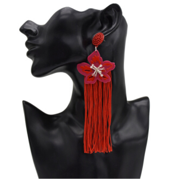 E-5045 Boho 4 Colors  Vintage Long Tassel Drop Earrings Acrylic Flower Pendant  Statement Drop Dangle Earrings for Women Vintage Jewelry