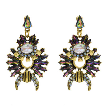 E-5043 3 Colors Rhinestone Vintage Gold-Plated Earrings