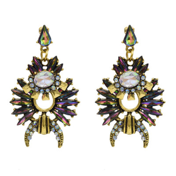 E-5043 3 Colors Rhinestone Vintage Gold-Plated Earrings