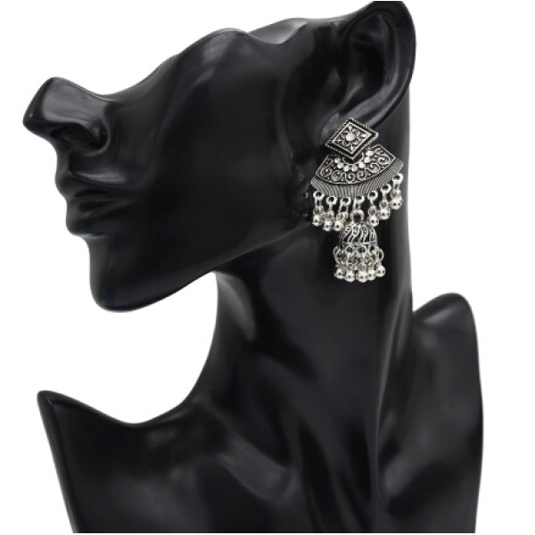 E-5052 2 Colors Boho Silver Gold Metal Bells Statement Drop Dangle Earrings for Women Festival Party Jewelry