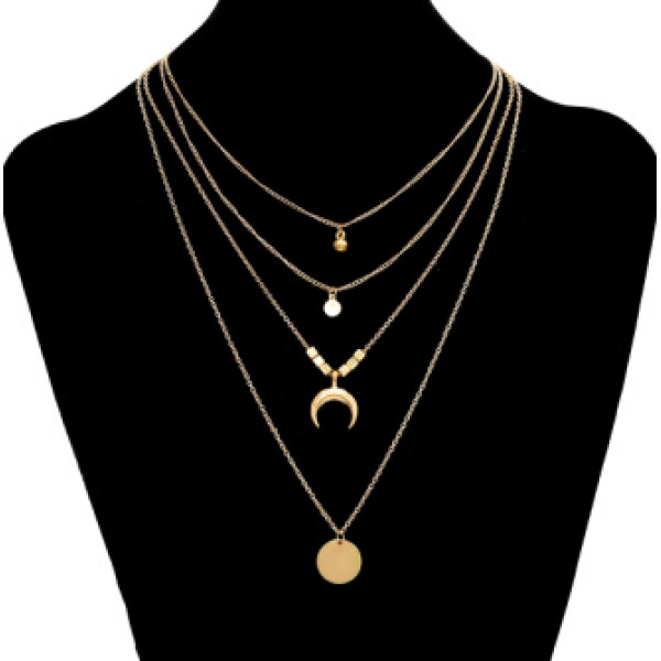 N-7158 New Fashion Gold Moon Shaped Pendant Necklace Clavicular Chain Multilayer Necklace Women Charming Jewelry