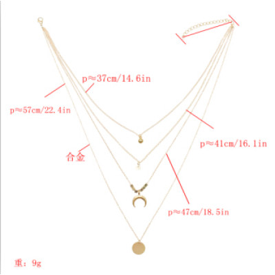 N-7158 New Fashion Gold Moon Shaped Pendant Necklace Clavicular Chain Multilayer Necklace Women Charming Jewelry