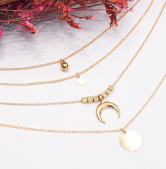 N-7158 New Fashion Gold Moon Shaped Pendant Necklace Clavicular Chain Multilayer Necklace Women Charming Jewelry
