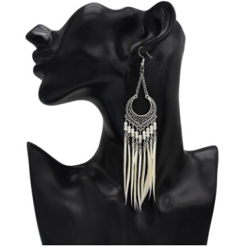 E-5060 6 Colors Trendy Alloy Tassel Bead Feather Earring For Women Jewelry Design