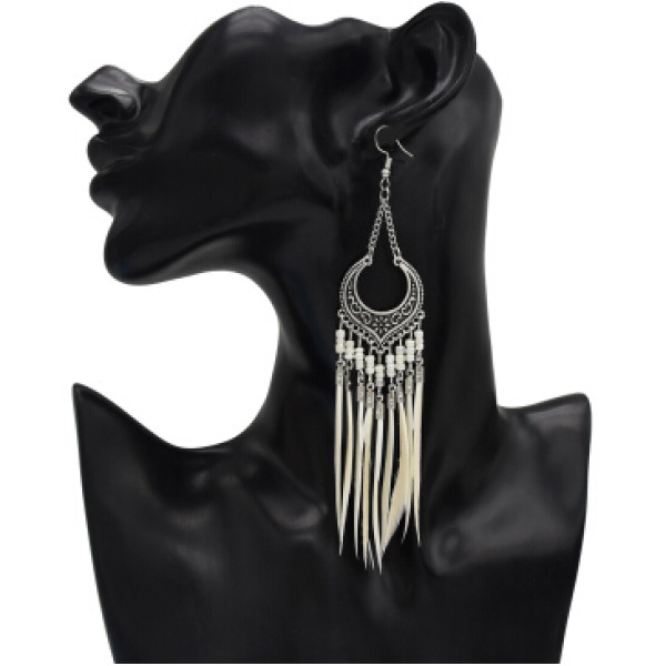 E-5060 6 Colors Trendy Alloy Tassel Bead Feather Earring For Women Jewelry Design