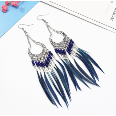 E-5060 6 Colors Trendy Alloy Tassel Bead Feather Earring For Women Jewelry Design