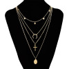 N-7159 Fashion Gold Alloy Moon Cross Pendant Necklace Clavicular Chain Multilayer Necklace 4 Layers for Women