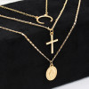 N-7159 Fashion Gold Alloy Moon Cross Pendant Necklace Clavicular Chain Multilayer Necklace 4 Layers for Women