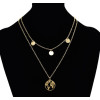 N-7160 Fashion Double Layers Gold Metal Round Pendant Necklaces for Women Party Jewelry