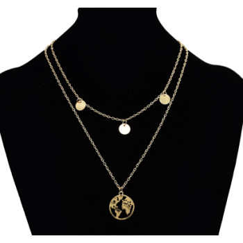 N-7160 Fashion Double Layers Gold Metal Round Pendant Necklaces for Women Party Jewelry