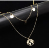 N-7160 Fashion Double Layers Gold Metal Round Pendant Necklaces for Women Party Jewelry