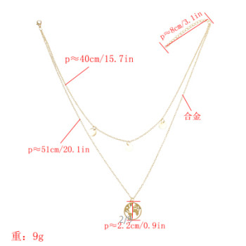 N-7160 Fashion Double Layers Gold Metal Round Pendant Necklaces for Women Party Jewelry
