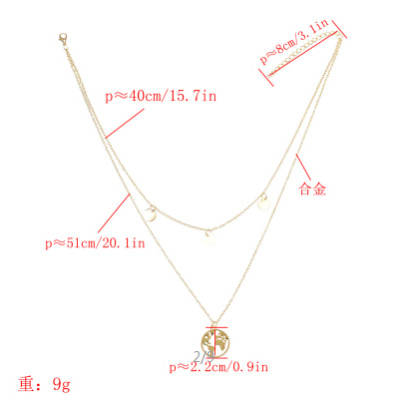 N-7160 Fashion Double Layers Gold Metal Round Pendant Necklaces for Women Party Jewelry