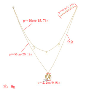 N-7160 Fashion Double Layers Gold Metal Round Pendant Necklaces for Women Party Jewelry