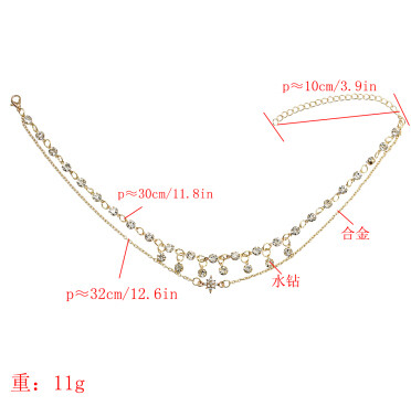 N-7161 Fashion Double Layers Gold Metal Full Rhinestone Pendant Necklaces for Women Party Jewelry