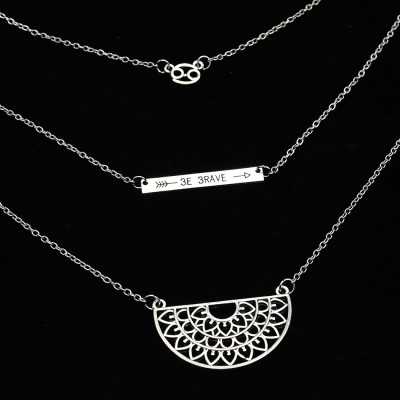 N-7164 Fashion Simple Fan-shaped Necklace Conch Pendant 3 Layers Clavicle Chain