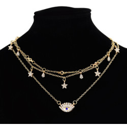 N-7165 Multilayers Gold Metal Star Evil Eye Pendant Necklaces for Women Boho Choker Party Jewelry