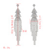 E-5065 Fashion Silver Gold Metal Crystal Long Tassel Drop Earrings for Women Bridal Wedding Party Jewelry