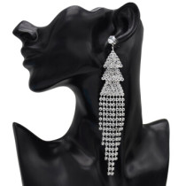 E-5065 Fashion Silver Gold Metal Crystal Long Tassel Drop Earrings for Women Bridal Wedding Party Jewelry