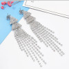 E-5065 Fashion Silver Gold Metal Crystal Long Tassel Drop Earrings for Women Bridal Wedding Party Jewelry