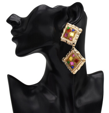 E-5073 Fashion Gold Metal Enamel Glass Drop Earrings for Women Boho Wedding Party Jewelry .