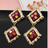 E-5073 Fashion Gold Metal Enamel Glass Drop Earrings for Women Boho Wedding Party Jewelry .
